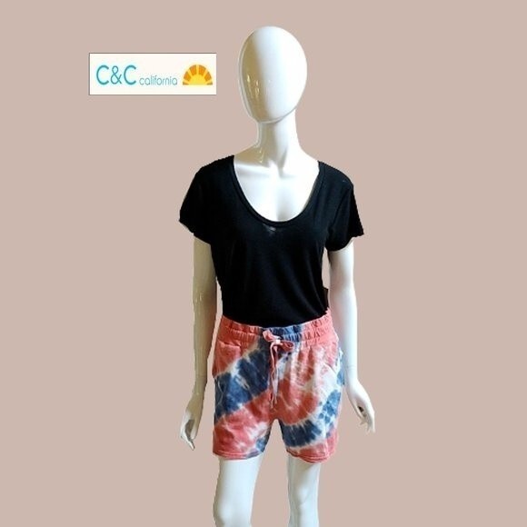 C&C California NEW INDIGO BLUE Dopamine Tie Dye Drawstring Elastic Sweat Short M - Picture 2 of 12